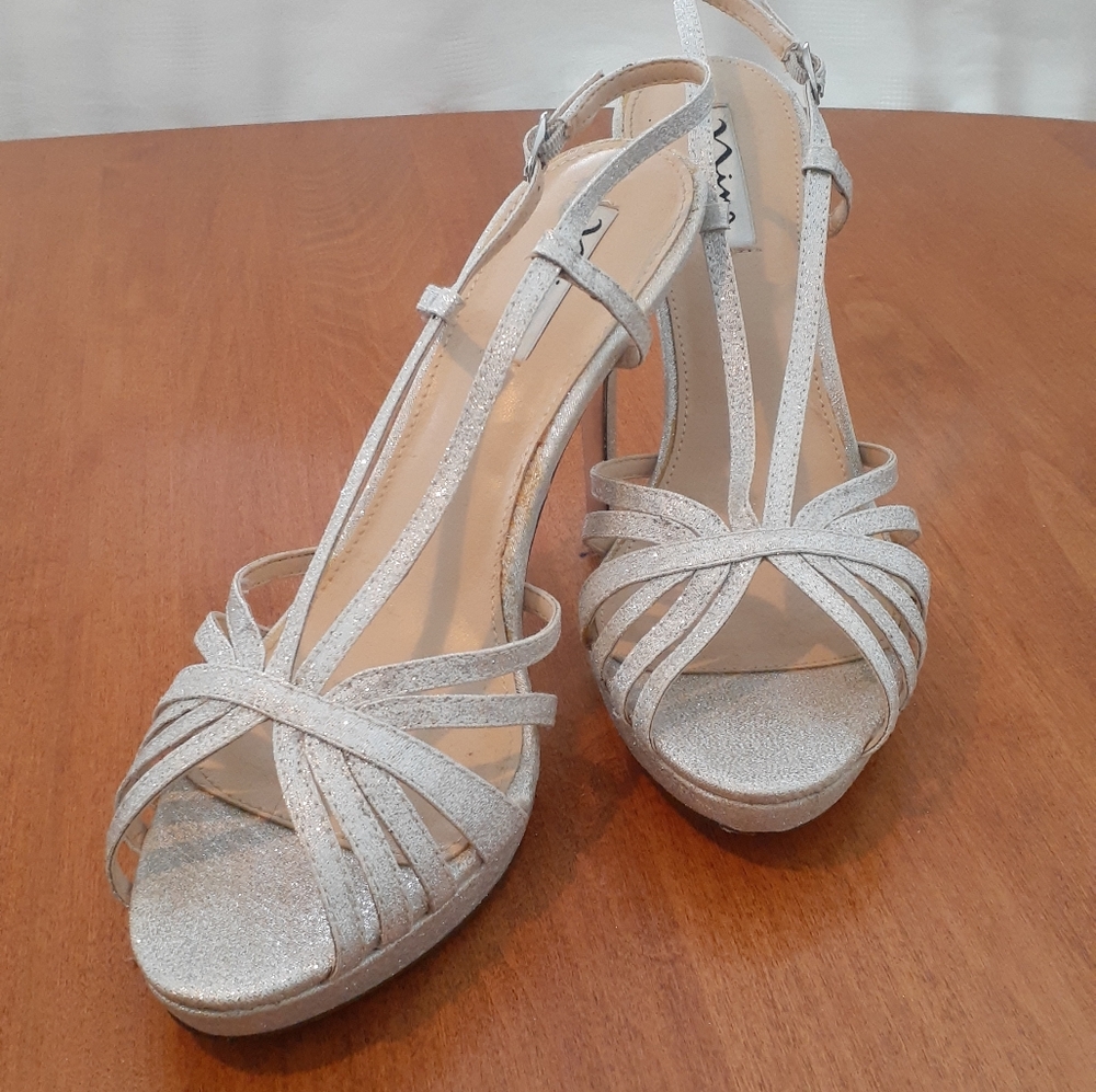 Nina Silver 9.5M Strappy Stilettos
